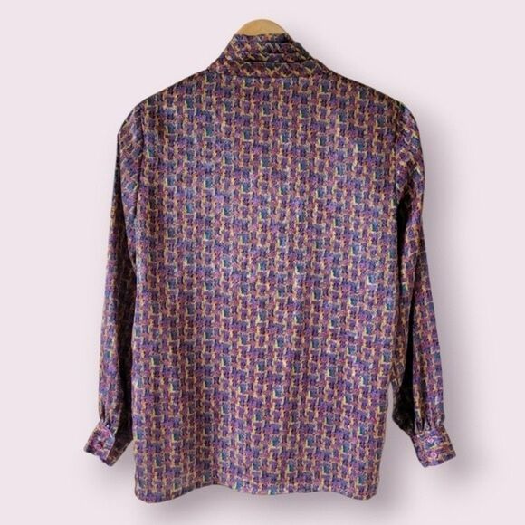 Vintage MARLIS Blouse Size 8 Geometric Pattern Dinner Jacket Blouson Silky Cowl - Picture 9 of 9